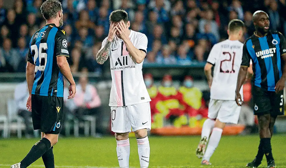 ¿Decepción? Lionel Messi debutó en la nueva edición de la Champions League con la camiseta del PSG sin celebración, pues no pudo anotar ni vencer al Brujas en el estadio Jan Breydel. Foto: difusión