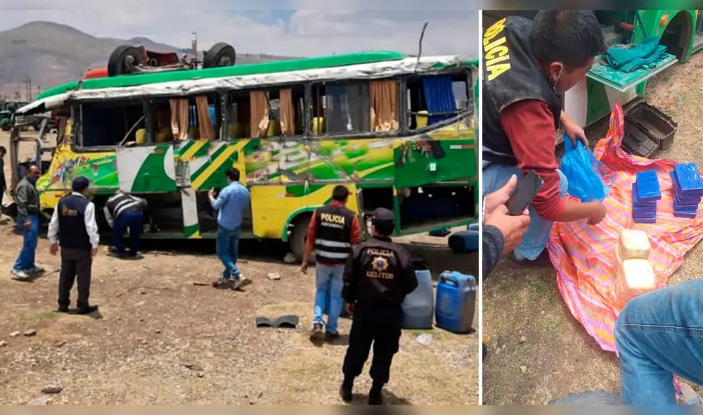 Puno. Hallan droga a bordo de ómnibus siniestrado en carretera. Foto: PNP Puno. Hallan droga a bordo de ómnibus siniestrado en carretera. Foto: PNP