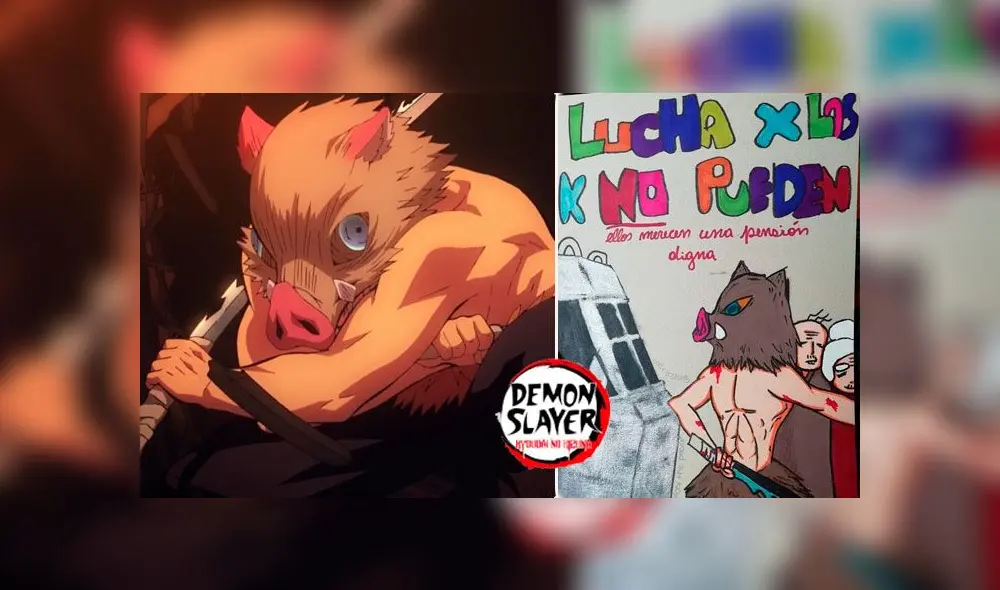 Inosuke de Kimetsu no Yaiba es utilizado para las protestas en Chile. Créditos: Composición