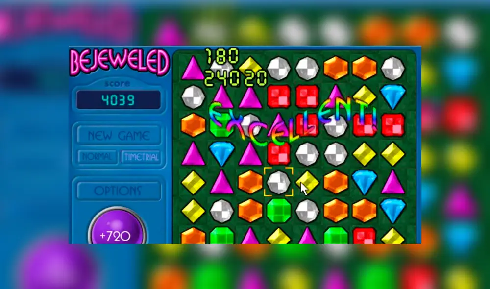 Bejeweled, posiblemente le padre de juegos como Candy Crush. Foto: Bejeweled.