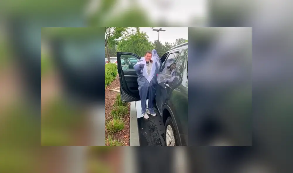 Desliza las imágenes para apreciar la ingeniosa idea de una joven para protegerse de la pandemia. Foto: Captura. Desliza las imágenes para apreciar la ingeniosa idea de una joven para protegerse de la pandemia. Foto: Captura.