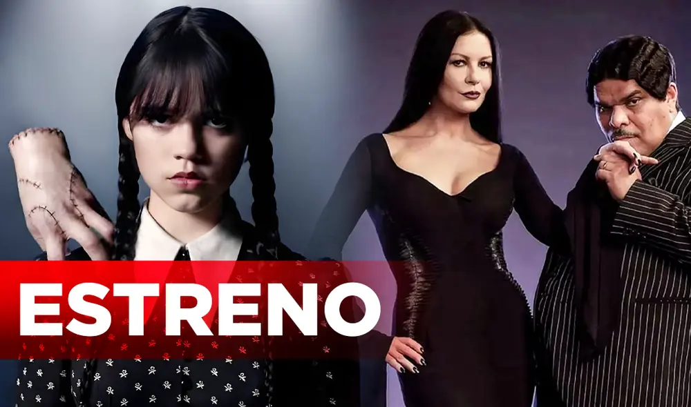 "Merlina" de Netflix viene protagonizada por Jenna Ortega. Morticia es interpretada por Catherine Zeta-Jones y Guzman Addams, por Luis Guzman. Foto: composición LR/Jazmín Ceras
