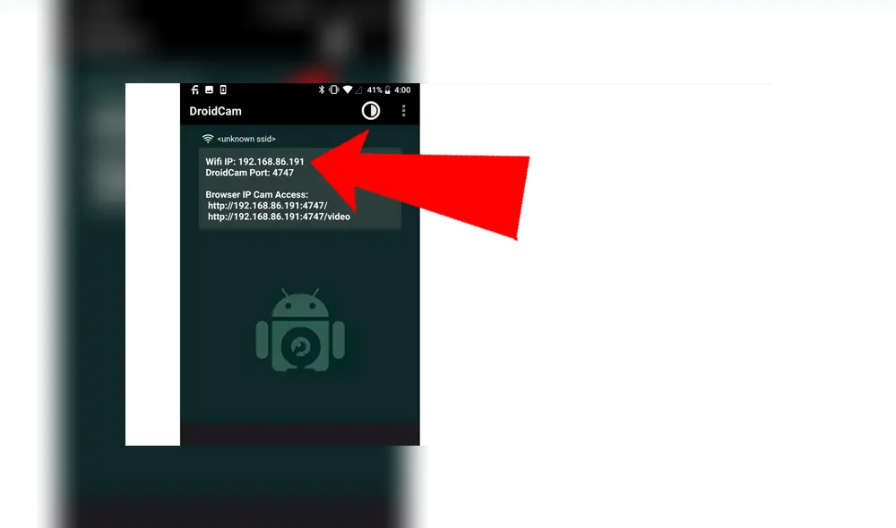 Ve a tu teléfono y abre la aplicación de DroidCam que instalaste. Apunta el número IP que aparece dentro.