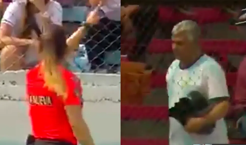 Árbitra expulsa a hincha de la tribuna por insultarla. Árbitra expulsa a hincha de la tribuna por insultarla.