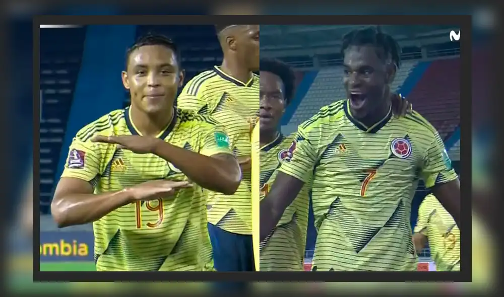 Zapata y Muriel anotaron los tantos de Colombia en 10 minutos. Foto: Captura de Movistar