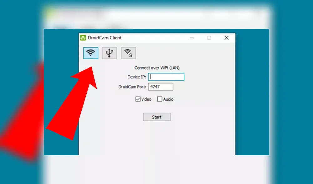 Una vez abierta, selecciona cómo quieres conectar tu teléfono: Wi-Fi o cable USB.