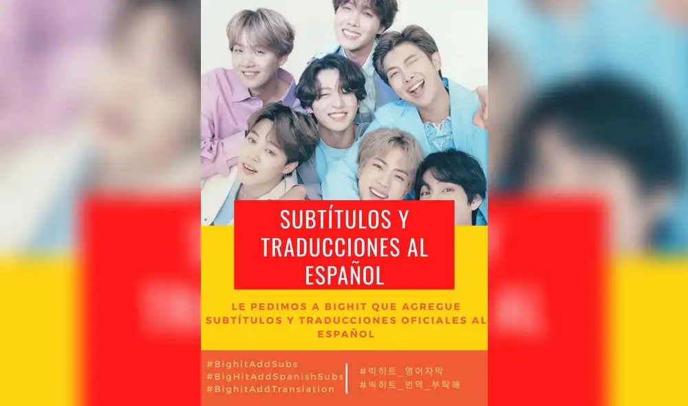 ARMY de Latinoamérica solicita que se subtitule al español y portugués el contenido de BTS 