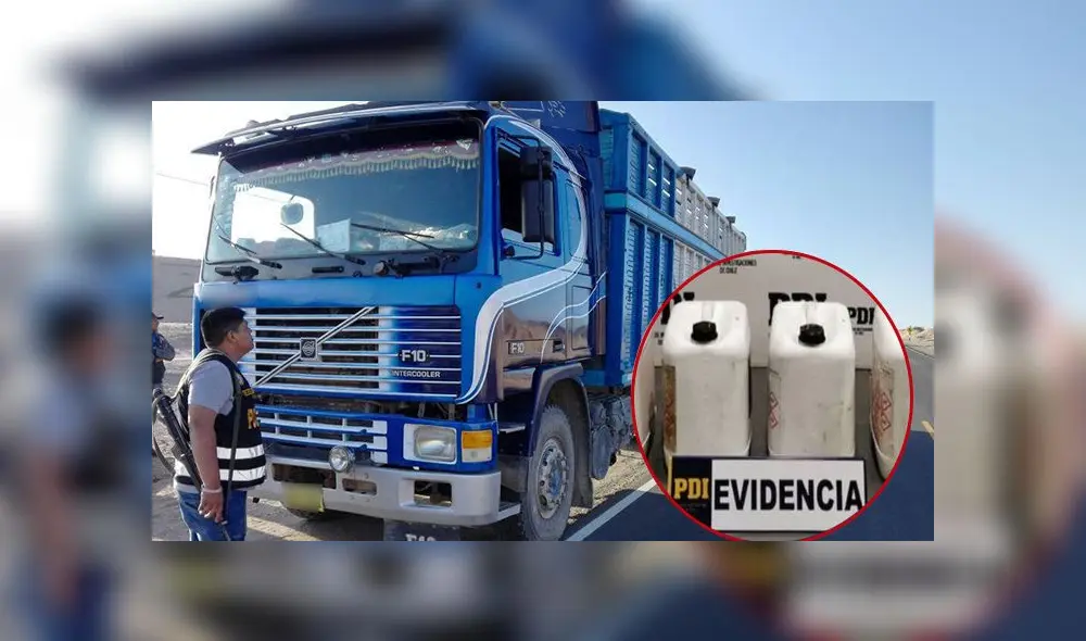 Droga líquida, estaba camuflada en bidones. Esta salió del Perú con destino a Chile.