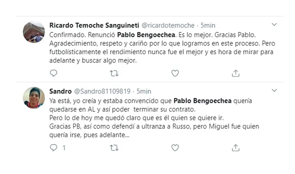 Alianza Lima: hinchas se despiden de Pablo Bengoechea. Foto: Captura de Twitter