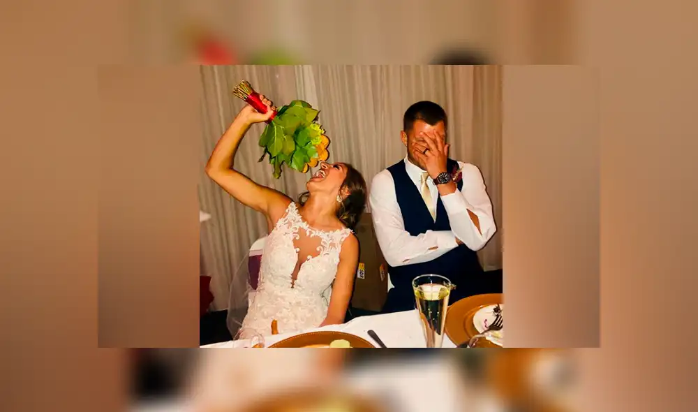 Facebook viral: dama de honor le regala ‘ramo de nuggets’ a novia y ella hace lo más insólito durante su boda. Foto: Jenna Spertz