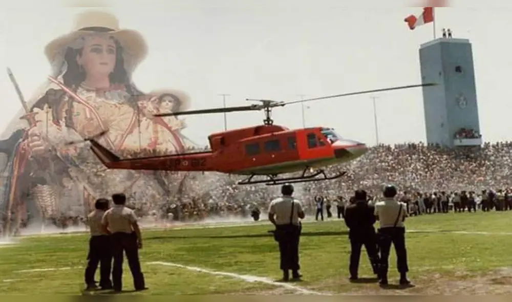 En 1983 fue la primera vez que la virgen llegó a Arequipa. En su retorno, fue despedida por miles de personas en el estadio Melgar. Foto: Facebook