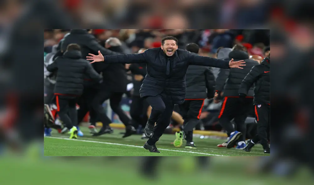 Diego Simeone celebrando el gol de Álvaro Morata que sentenciaba el partido ante el Liverpool. Foto: Difusión. Diego Simeone celebrando el gol de Álvaro Morata que sentenciaba el partido ante el Liverpool. Foto: Difusión.
