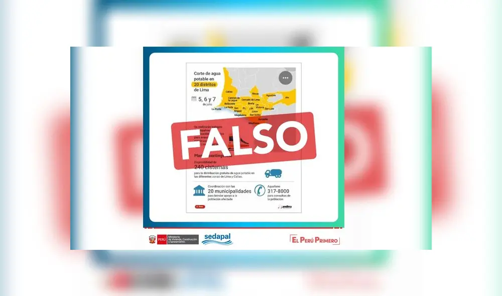 Infografía falsa. Créditos: Sedapal.