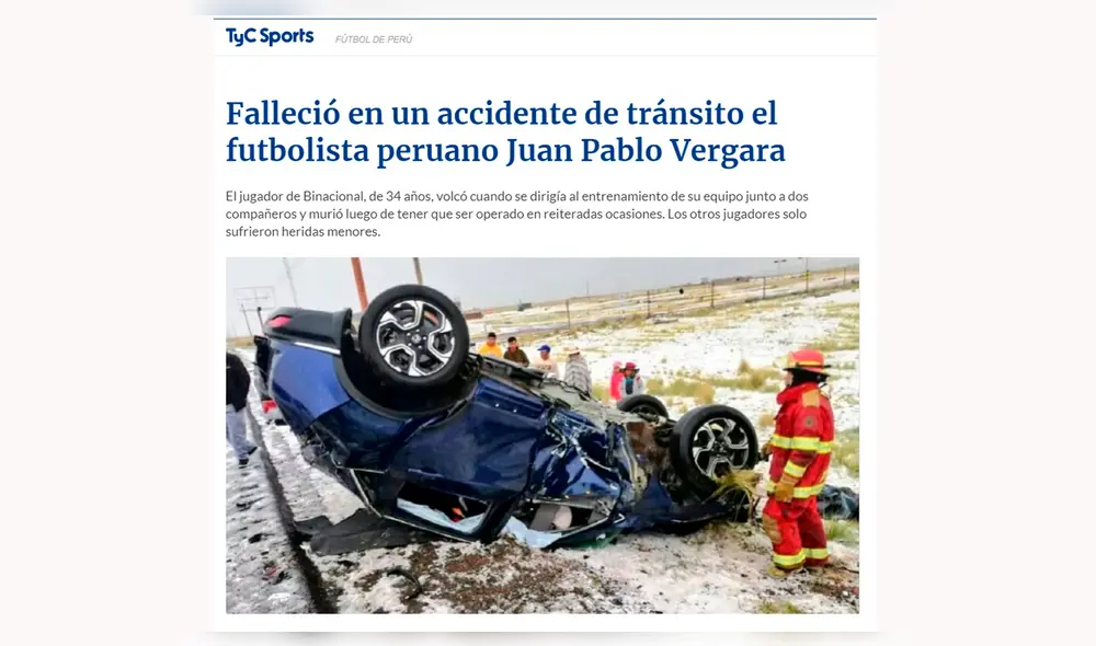 Juan Pablo Vegara: así informó la prensa internacional sobre la muerte del jugador de Binacional. Juan Pablo Vegara: así informó la prensa internacional sobre la muerte del jugador de Binacional.