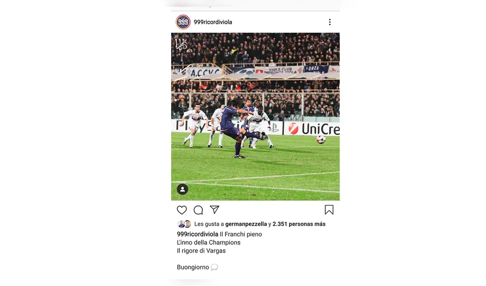 Loco Vargas: hinchas de la Fiorentina recuerdan gol del peruano en la Champions League. Foto: AFP Loco Vargas: hinchas de la Fiorentina recuerdan gol del peruano en la Champions League. Foto: AFP