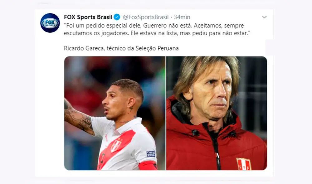 Selección peruana: prensa brasileña se pronuncia sobre la ausencia de Paolo Guerrero para la fecha FIFA de septiembre.
