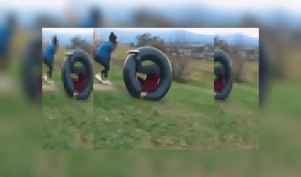 YouTube viral: chico se sube a llanta para lanzarse desde elevada colina y pasa esto [VIDEO]