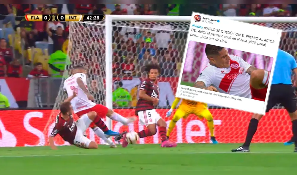 Paolo Guerrero: ESPN que el peruano hizo una actuación al nivel de Hollywood tras reclamar falta dentro del área. Paolo Guerrero: ESPN que el peruano hizo una actuación al nivel de Hollywood tras reclamar falta dentro del área.