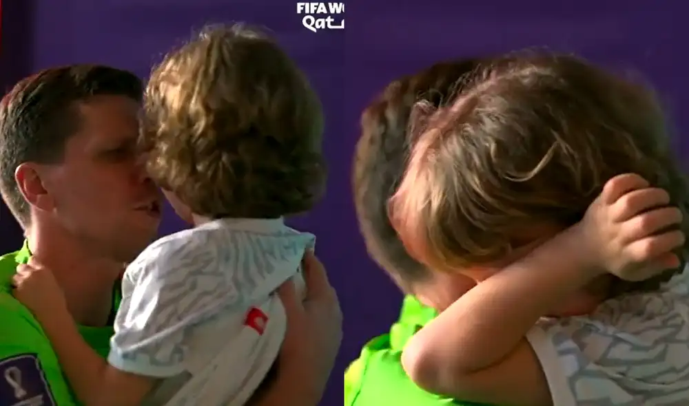 Szczesny consolando a su hijo tras la eliminación de Polonia en Qatar 2022. Foto: composición LR/Twitter