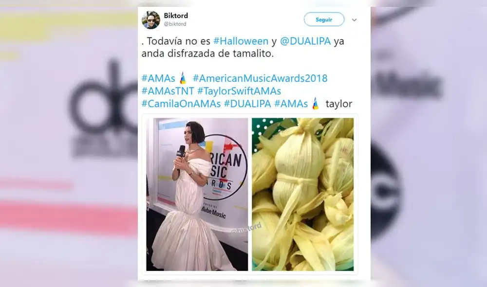 American Music Awards 2018 : Dua Lipa blanco de memes por su vestido de gala [FOTOS]