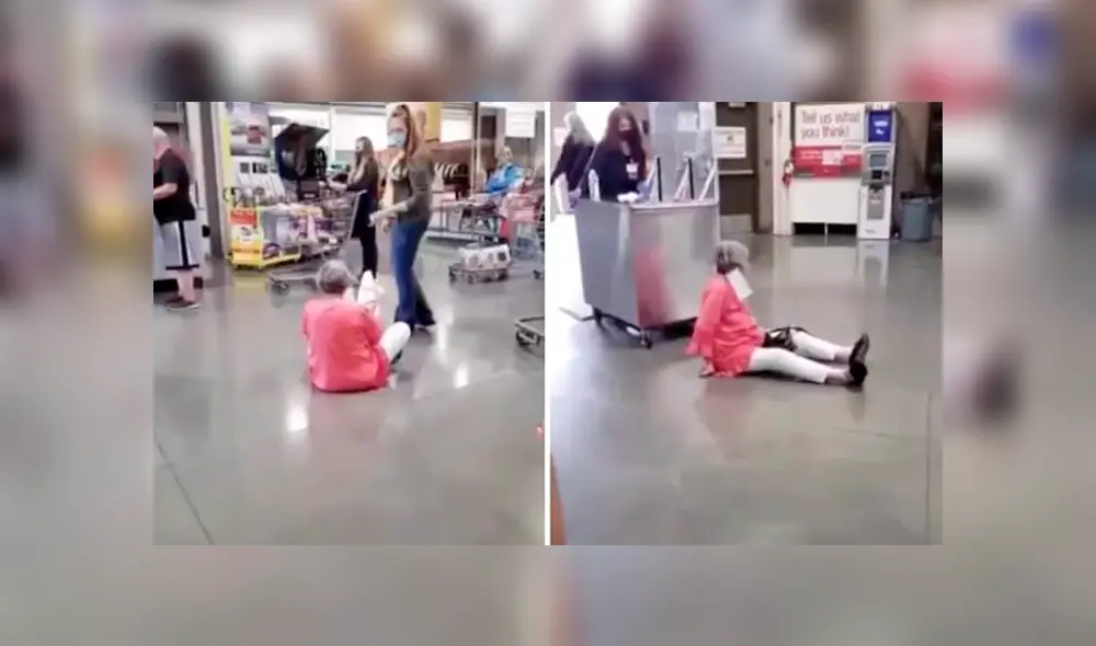 Una empleada le explica a la dama que debe usar una mascarilla para entrar a las instalaciones de la tienda. (Foto: Towleroad) Una empleada le explica a la dama que debe usar una mascarilla para entrar a las instalaciones de la tienda. (Foto: Towleroad)