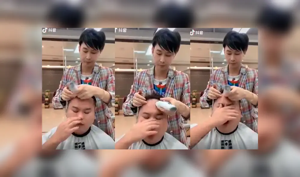 Video es viral en Facebook. El joven comenzó a sentir alergia de sus propios cabellos y estornudó fuertemente, sin sospechar las terribles consecuencias. Foto: Captura.