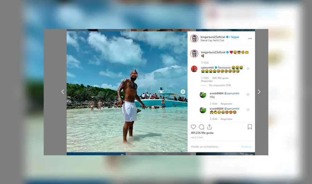 Arturo Vidal publicó en Instagram unas fotos de sus vacaciones sin imaginar que sería troleado por su compañero Samuel Umtiti.