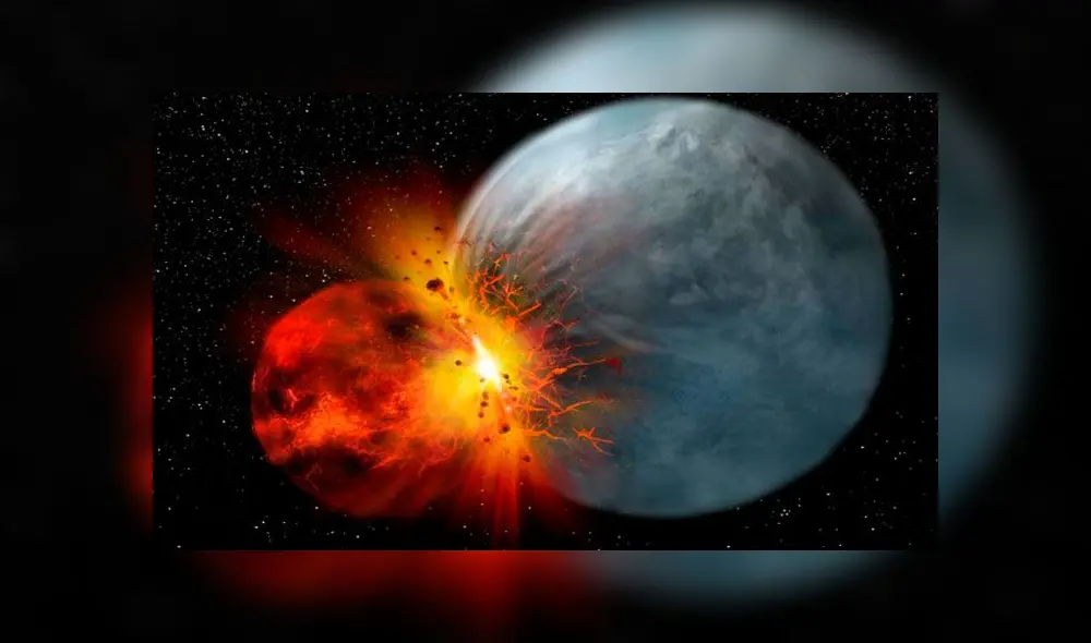 Recreación del "gran impacto", cuando Theia chocó con la Tierra. Foto: Difusión.
