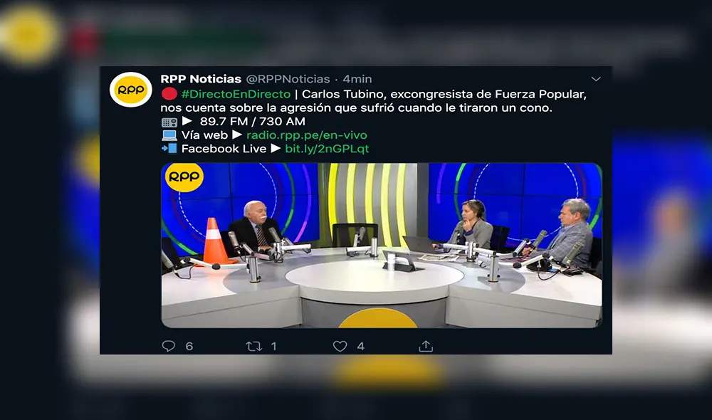 En Facebook, el excongresista Carlos Tubino se animó a posar con un cono de tránsito, luego de su incidente. Foto: RPP En Facebook, el excongresista Carlos Tubino se animó a posar con un cono de tránsito, luego de su incidente. Foto: RPP