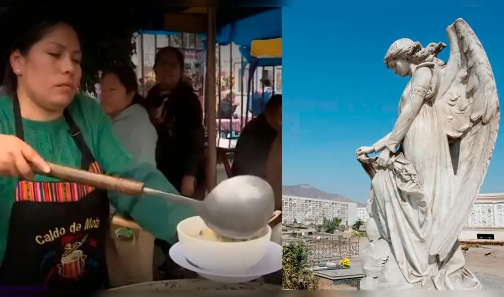 Comerciantes de feria gastronómica continúan ofertando sus alimentos fuera del cementerio El Ángel. Foto: composición LR/captura América/Líbero Comerciantes de feria gastronómica continúan ofertando sus alimentos fuera del cementerio El Ángel. Foto: composición LR/captura América/Líbero