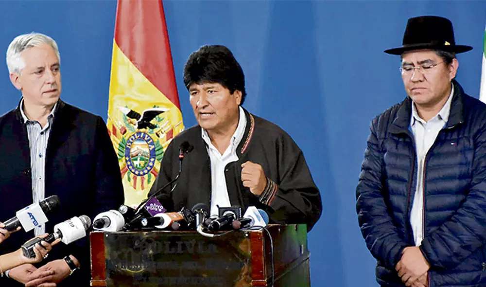 Evo Morales Ayma, presidente del Estado Plurinacional de Bolivia, acompañado de su vicepresidente, Álvaro García Linera. Ambos presentaron sus renuncias al Ejecutivo. (Foto: EFE) Evo Morales Ayma, presidente del Estado Plurinacional de Bolivia, acompañado de su vicepresidente, Álvaro García Linera. Ambos presentaron sus renuncias al Ejecutivo. (Foto: EFE)