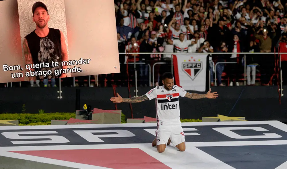 El Morumbí de Sao Paulo enloqueció al ver a Lionel Messi saludando a Dani Alves. | Foto: SPFC TV / EFE