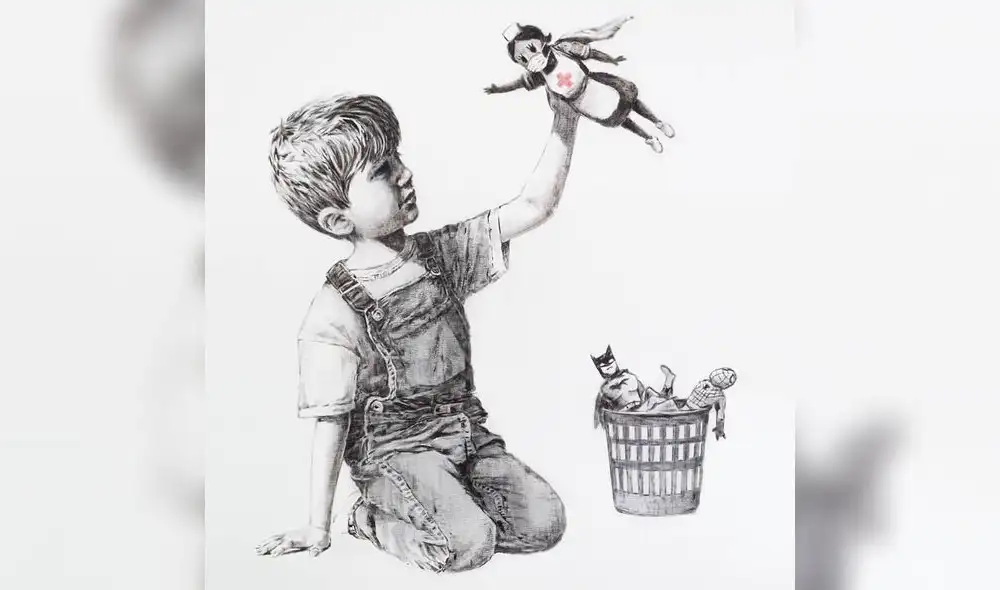 El dibujo de Banksy rescata como héroes a quienes luchan contra el Covid 19, como las enfermeras.
