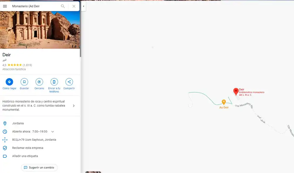 Desliza las imágenes para ver cómo luce la fortaleza donde se filmó Indiana Jones: La última cruzada. Foto: captura de Google Maps