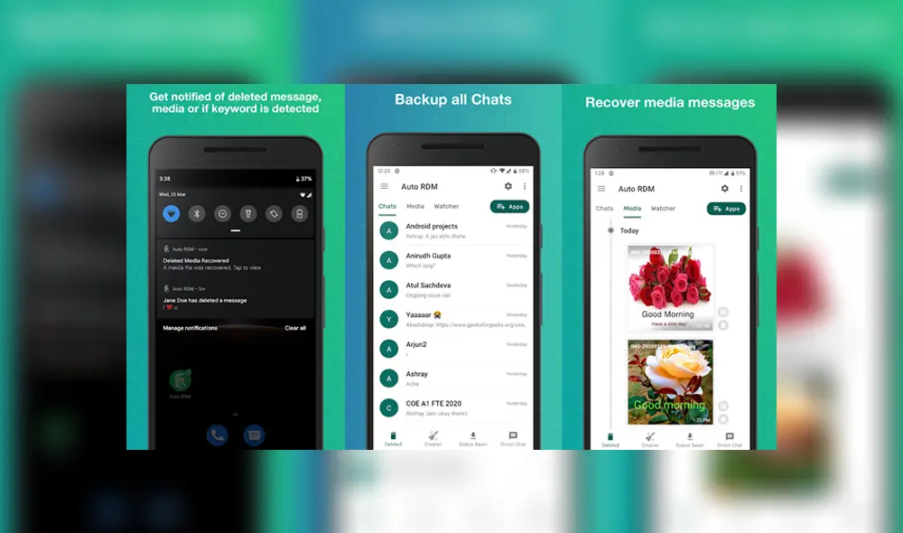 Aplicación Auto RDM para recuperar mensajes borrados de WhatsApp.