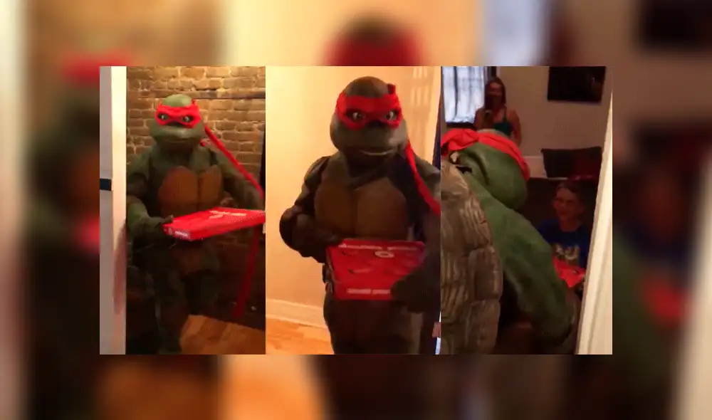 Facebook: repartidor de pizza se viste de 'tortuga ninja' para sorprender a niño [VIDEO]