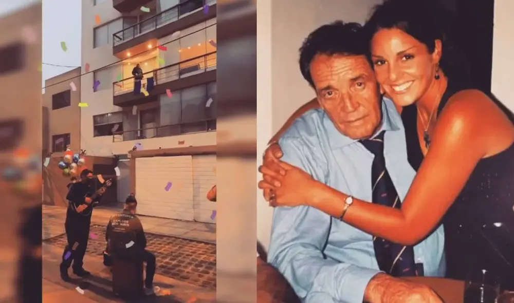 Rebeca Escribens celebra el cumpleaños de su padre llevándole una serenata. | Foto: Composición Instagram Rebeca Escribens celebra el cumpleaños de su padre llevándole una serenata. | Foto: Composición Instagram