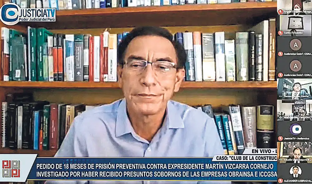 Intervención. El expresidente Martín Vizcarra participa en la audiencia virtual, conectado desde su casa. Al final de la audiencia, podrá hablar ante la jueza. Foto: difusión