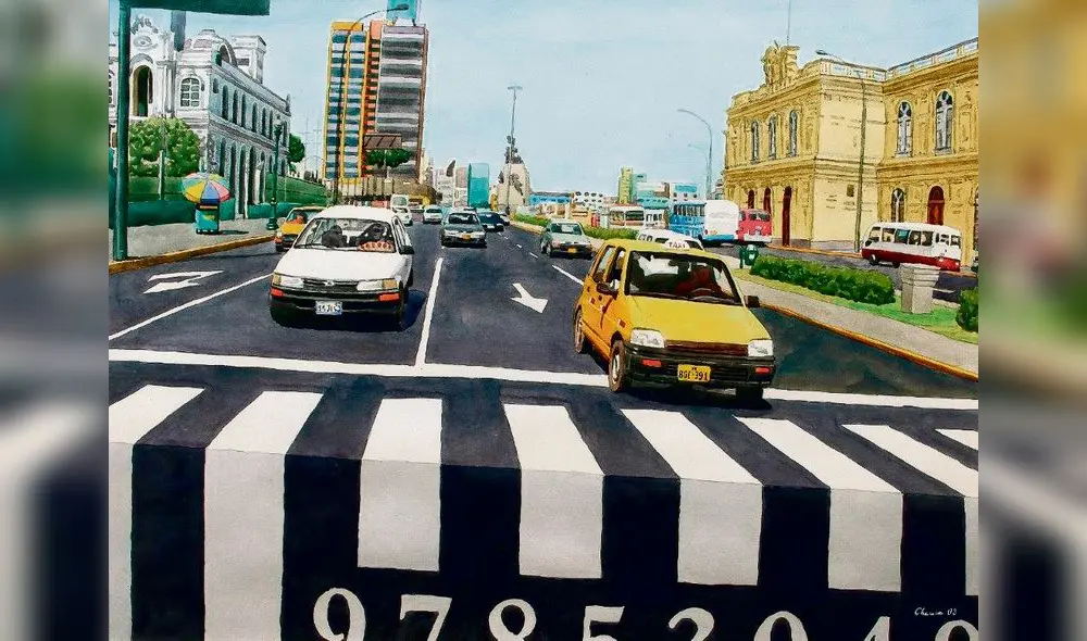 Urbana. Hermosa acuarela Paseo Colón del artista John Chauca, ganadora del 2008.