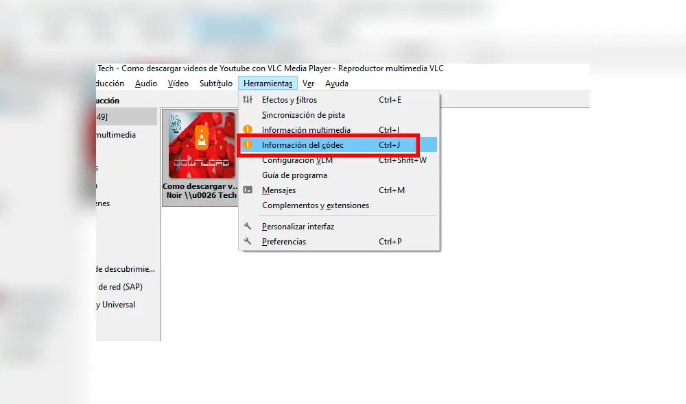 Ve a Herramientas y a Información del códec. Imagen: captura.