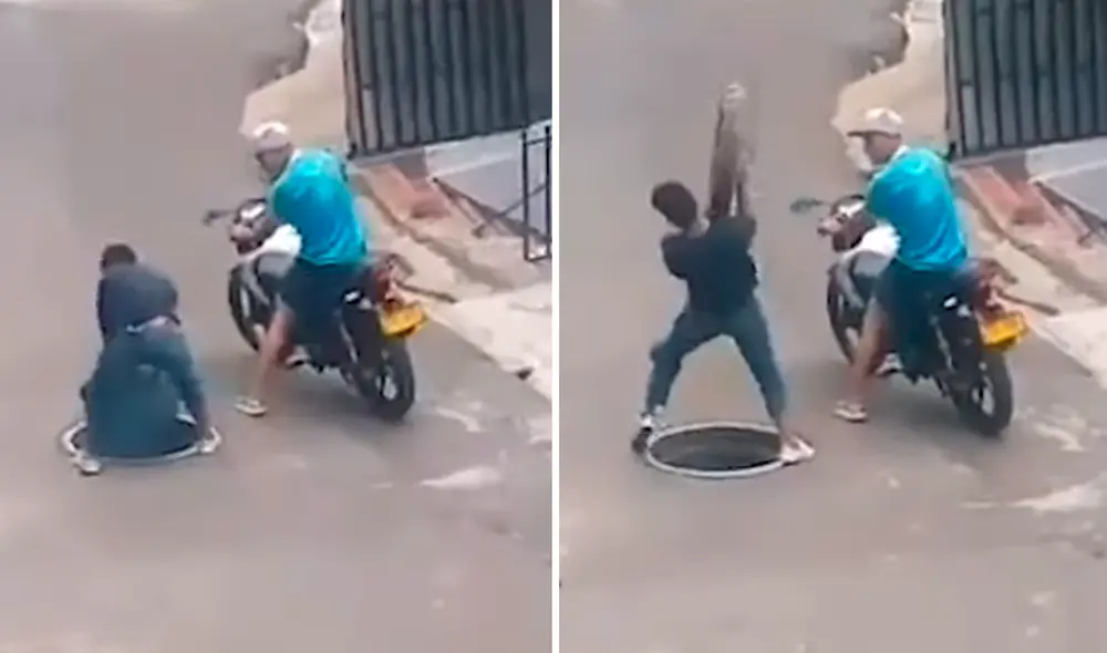 Los testigos gritaron al ver al sujeto cayéndose en el agujero. Foto: captura de Twitter