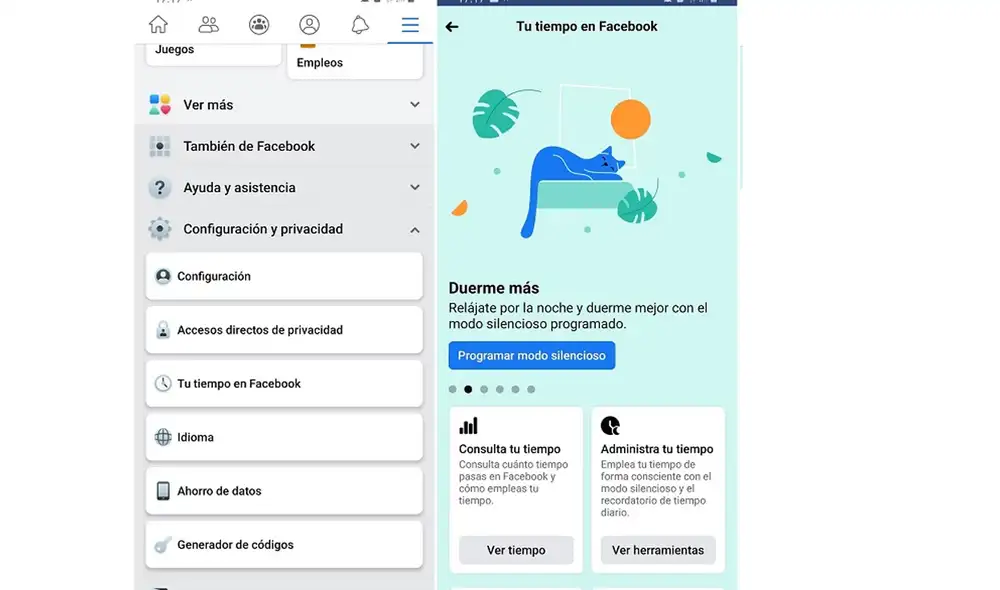 Entra a la configuración de Facebook y busca el modo silencioso. Foto: El Androide Libre