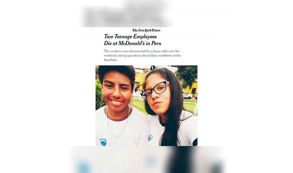Dos empleados adolescentes mueren en McDonald's en Perú, titula el The New York times. Foto: captura