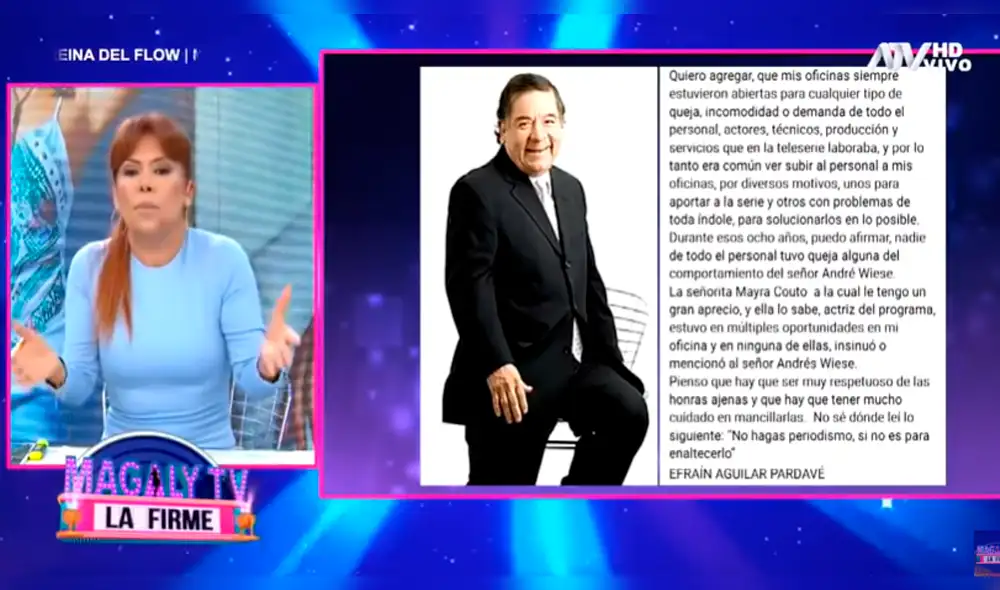 Andrés Wiese Magaly Medina arremete contra a Efraín Aguilar por respaldar a actor y minimizar denuncia de  Mayra Couto