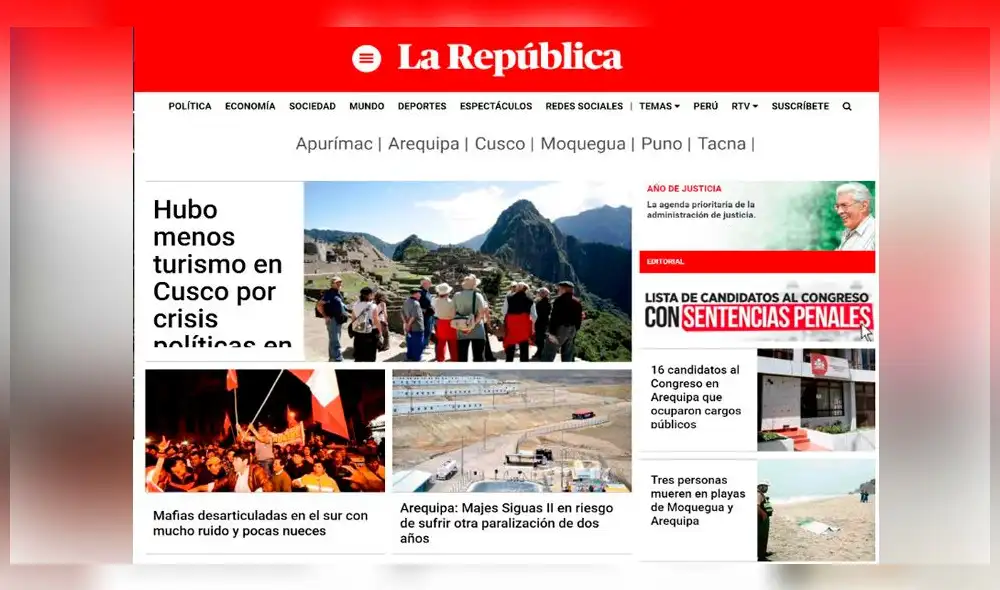 Portada digital de La República.