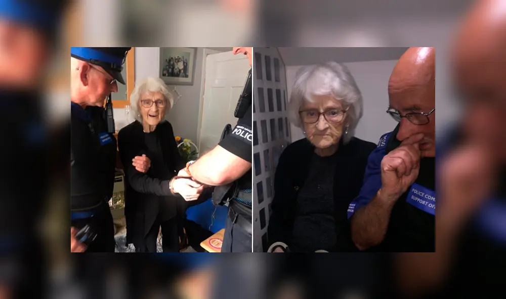 Anciana de Reino Unido cumplió sueño de ser arrestada. Foto: Twitter Anciana de Reino Unido cumplió sueño de ser arrestada. Foto: Twitter