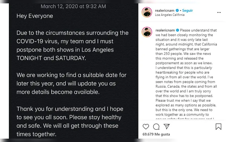 EL solista publicó en su cuenta de Instagram un segundo comunicado aclarando los motivos específicos de la cancelación.