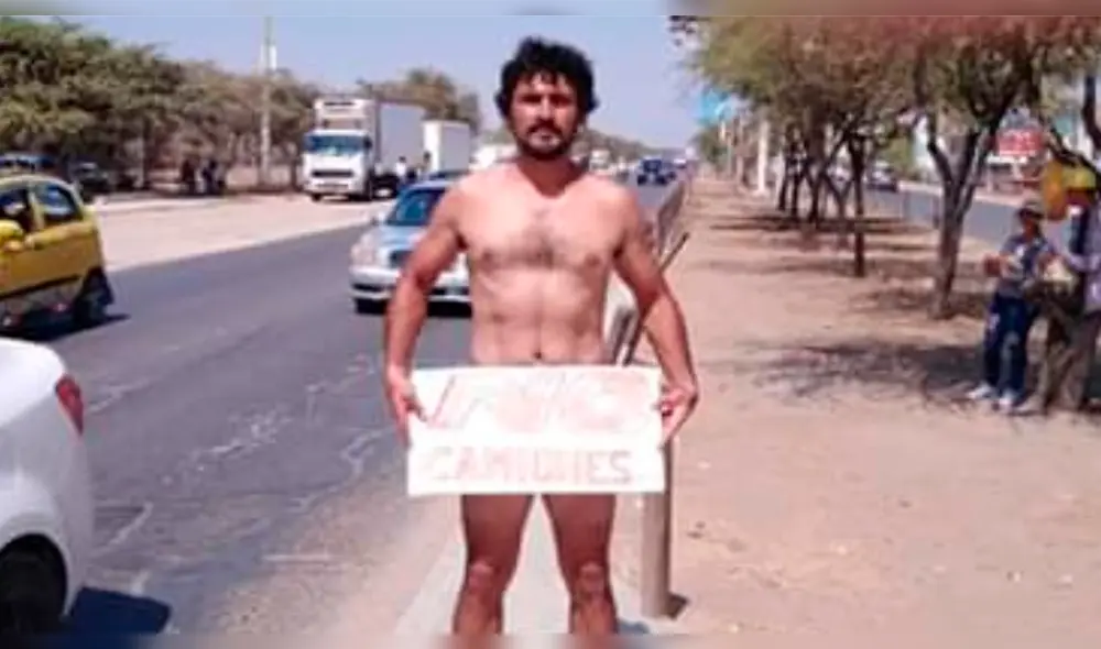 Ciudadano protesta desnudo contra ordenanza de camiones en Chiclayo