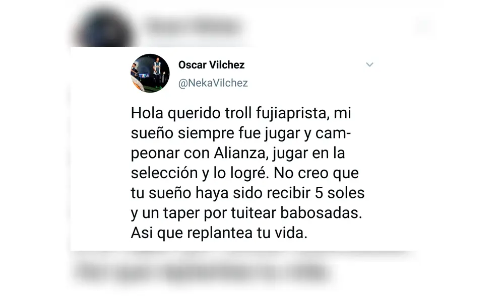 Un usuario de Twitter envió un fuerte mensaje al futbolista Óscar Vílchez y este no dudó en responderle.