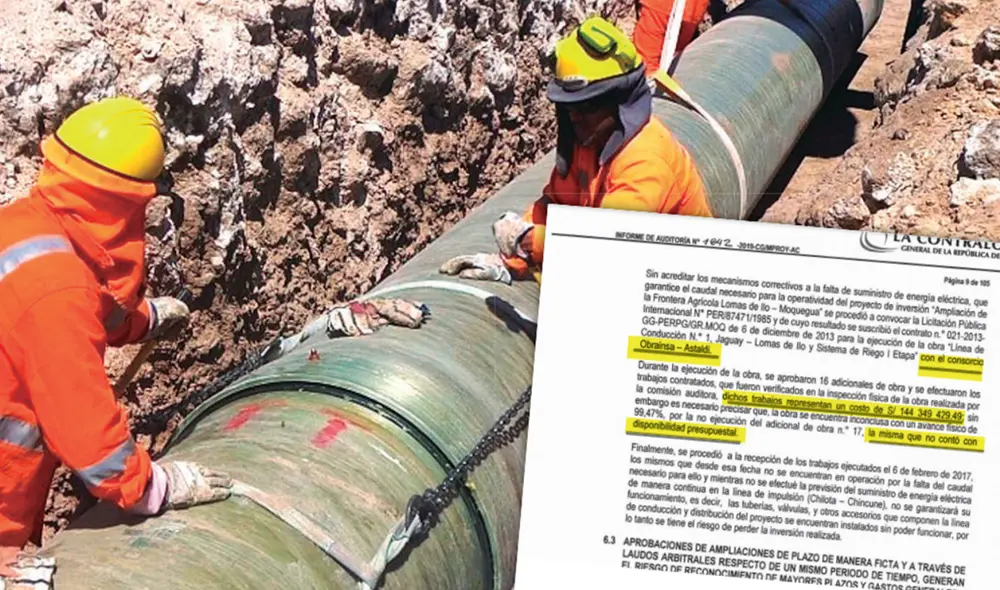 No pasaron prueba. Las tubería que deberían trasladar el agua a las pampas de Ilo no pasaron la prueba hidráulica y reventaron.